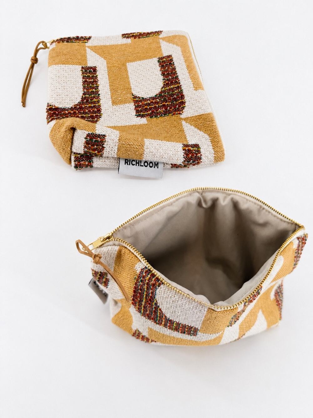 Handmade Richloom Jacquard Woven Cosmetic Makeup Travel Zip Pouch Mid Century